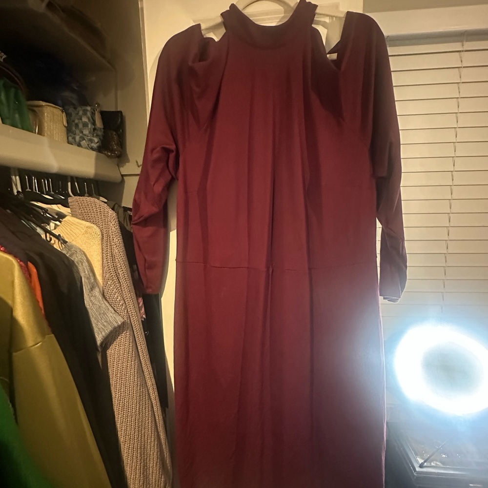 Eloquii Cold Shoulder Long Sleeve Burgundy Dress